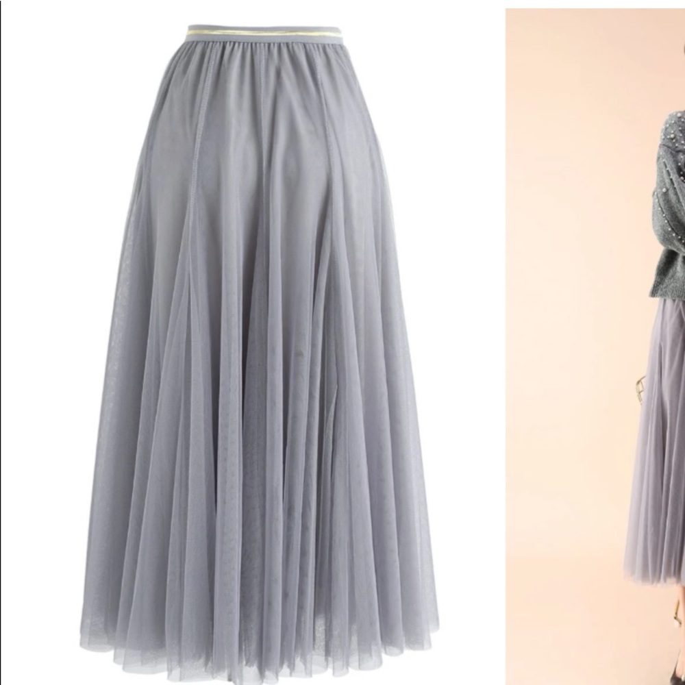 Tulle Maxi Skirt in Grey L/XL...FITS LIKE A MEDIUM